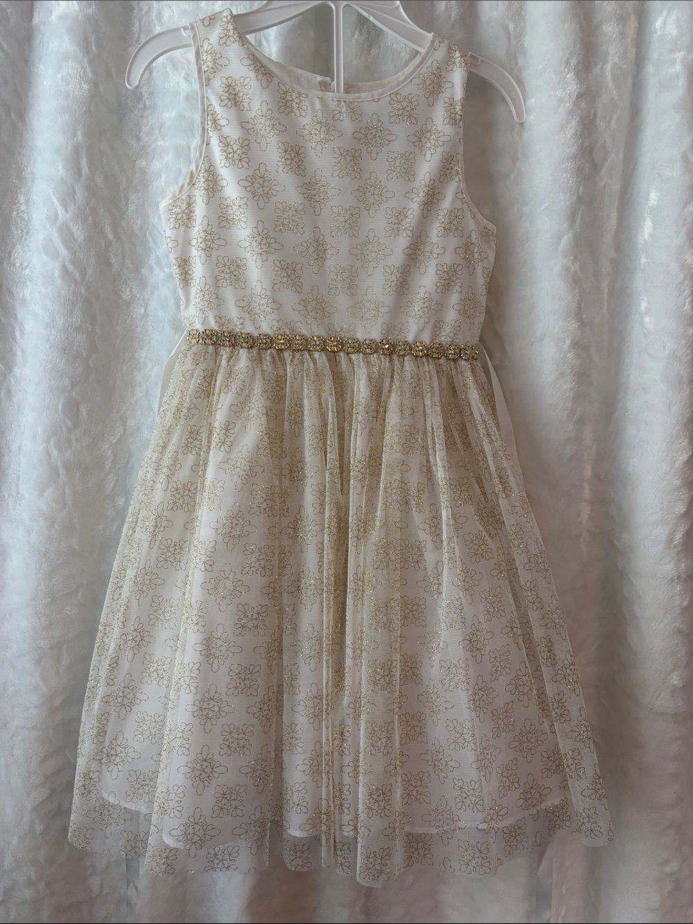 Girls' Cream and Gold Sparkle Tulle Party Dress
